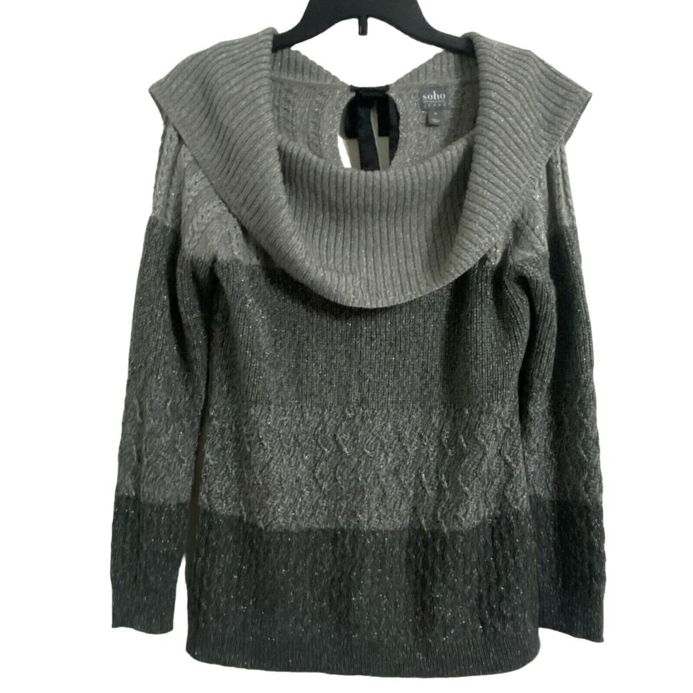 Soho NY & Co Jeans Sweater Charcoal Melange Off Shoulder Tie Back Women's Size M
